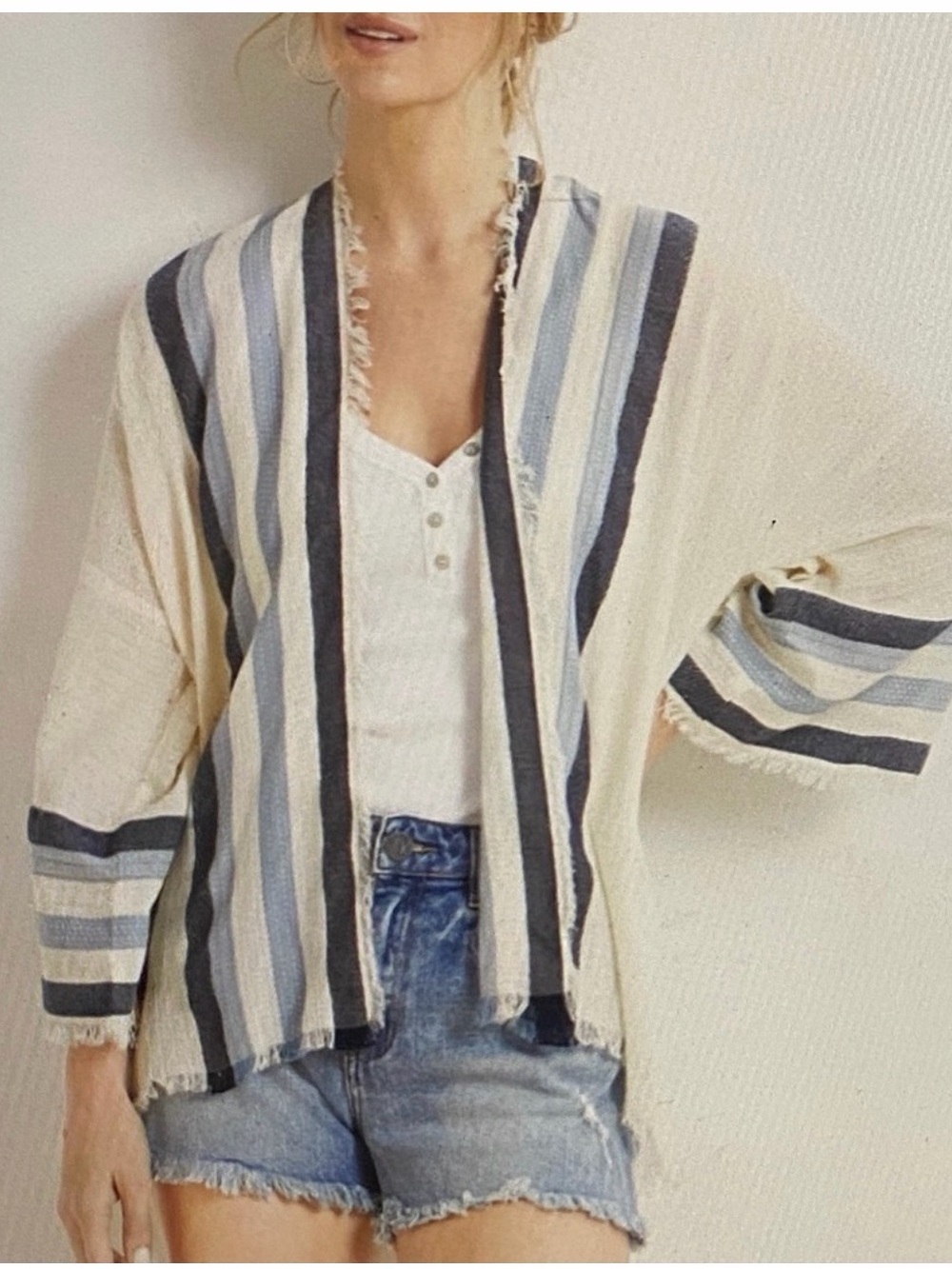 Michael Stars Evereve Striped Cream and Blue Women's Top